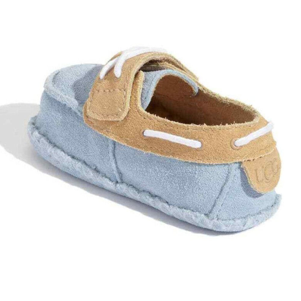 NEW UGG Baby I ZACH Blue Sheepskin Moccasin Boat Shoe Loafer Adjustable Strap - Picture 4 of 5